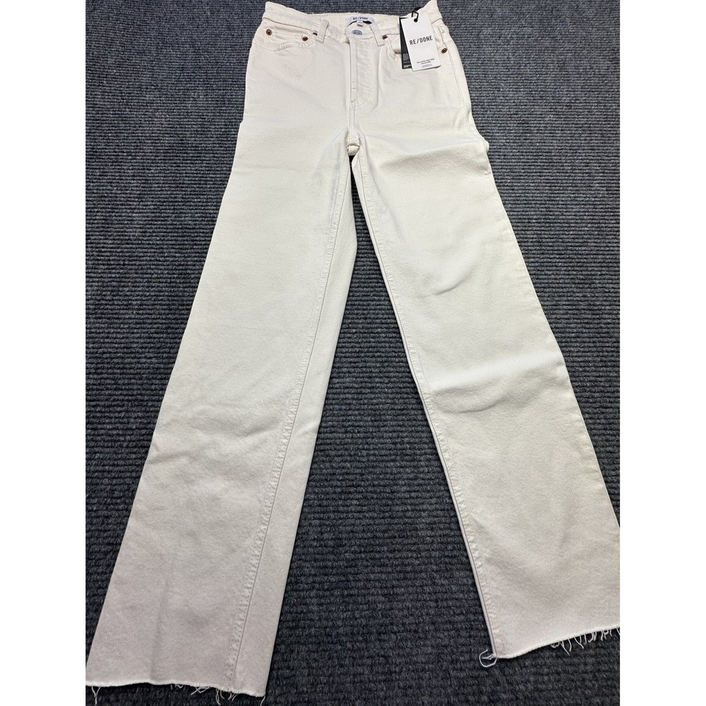 RE DONE‎ 70s Ultra High Rise Stove Pipe Jeans Womens 24 Vintage White Frayed Hem